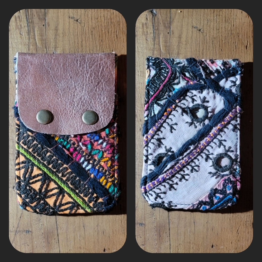 🫡🧀 Free People Boho Embroidered Repurposed vtg banjara hippie Wallet card case